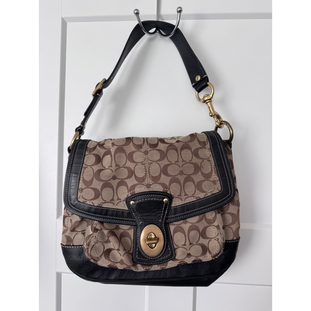 Vintage Coach Legacy/Ali Signature Flap Jacquard/Leather Shoulder Bag GUC